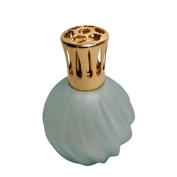 Lampe Berger Frosted Blue Glass Swirl Gold Fragrance Diffuser Oil Lamp Wick Vtg - Picture 1 of 5